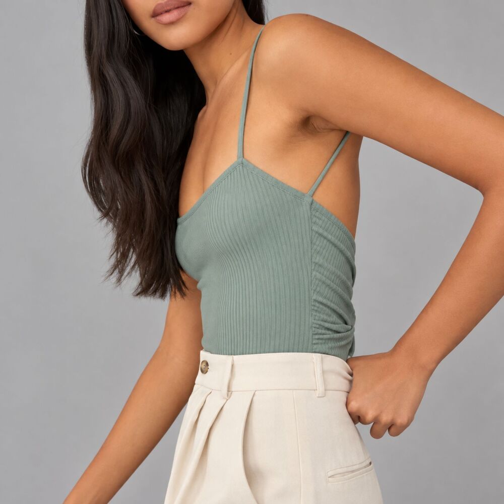 Reformation Lollie Bodysuit Women’s S Celadon Sage Green Ribbed Twist Back